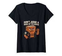 Donna Non giudicare un libro dalla copertina - Mean Book Cartoon Pun Maglietta con Collo a V