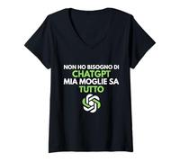 Donna Non ho bisogno di CHAT.GPT mia moglie sa tutto divertente Maglietta con Collo a V