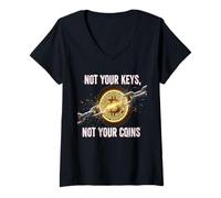 Donna Non le tue chiavi Non le tue monete controllo di sicurezza bitcoin gratuito Maglietta con Collo a V