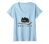 Donna Non Leggere, Solo Neko | Amanti Divertenti dei Libri di Gatti Neri Maglietta con Collo a V