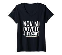 Donna Non mi dovete stresare - Detto Ironico e Diretto Maglietta con Collo a V