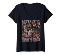 Donna Non mi piace la mia guida? Divertente Hard Skeleton Meme Bootleg Maglietta con Collo a V