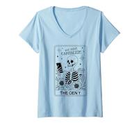 Donna Non Oggi Capitalism Skeleton Funny Gen Y Anti Work Retro Maglietta con Collo a V