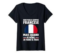 Donna NON PARLO SEMPRE FRANCESE... Maglietta con Collo a V