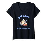 Donna Non Pigro, Risparmio energetico Carino Dormire Volpe Kawaii Maglietta con Collo a V