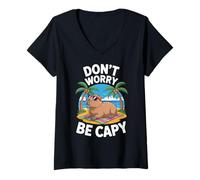 Donna Non preoccuparti di essere Capy Beach Chill Capybara Estate Maglietta con Collo a V