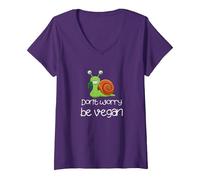 Donna Non Preoccuparti di Essere Vegano | Lumaca Divertente | Maglietta con Collo a V, Viola, M