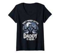 Donna Non Preoccuparti, Kitten Daddy è Qui, Werewolf Protector Fantasy Maglietta con Collo a V