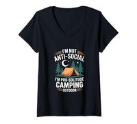 Donna Non sono antisociale Sono Pro-Solitude Camping Outdoor Maglietta con Collo a V
