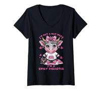 Donna Non Sono Un disastro, Sono Una Spicy Disaster Pink Highland Cow Maglietta con Collo a V