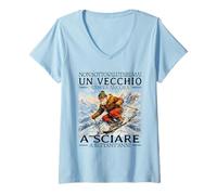 Donna Non Sottovalutare mai Un Vecchio Che va Ancora a Sciare Maglietta con Collo a V