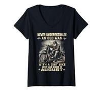 Donna Non sottovalutare mai un vecchio con una moto da cross nato ad agosto Maglietta con Collo a V