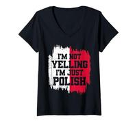 Donna Non STO urlando Sono Solo Polacco Polonia Bold Dichiarazione Maglietta con Collo a V
