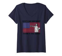 Donna Non ti piace l'America? (C'è la porta) Maglietta con Collo a V
