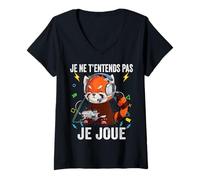 Donna Non Ti Sento Io Gioco Videogiochi Panda Rosso Gaming Maglietta con Collo a V