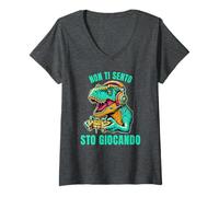Donna Non Ti Sento STO Giocando Dinosauro Gamer feroce Maglietta con Collo a V