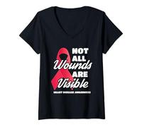 Donna Non Tutte Le ferite Sono visibili Supporto per la consapevolezza delle malattie cardiache Maglietta con Collo a V