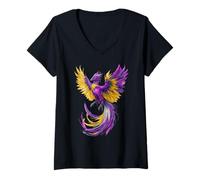 Donna Nonbinary Phoenix Bird Enby Pride Flag Rising From Ashes Maglietta con Collo a V