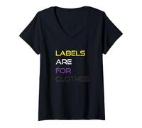 Donna Nonbinary Pride Labels Are for Clothes Non-Binary Flag Maglietta con Collo a V