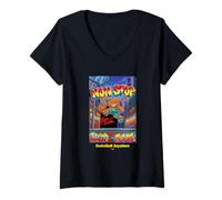 Donna None Stop Teddy Bear Playing Basketball Illustration Graphic Maglietta con Collo a V