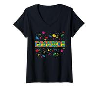 Donna Nonna del Compleanno Kid Brick Builder Compleanno Squadra Maglietta con Collo a V