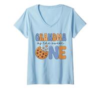 Donna Nonna del Dolce Biscotti Latte 1° Compleanno Abbinamento Maglietta con Collo a V