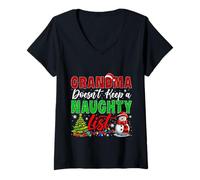 Donna Nonna Doesn't Keep A Naughty List Christmas Santa Snowman Maglietta con Collo a V