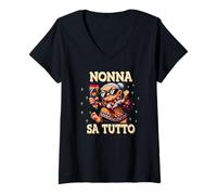 Donna Nonna Sa Tutto Divertente Umorismo Famiglia Design Maglietta con Collo a V