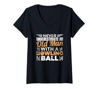 Donna Nonno Bowler Bowling a Dieci Birilli Maglietta con Collo a V