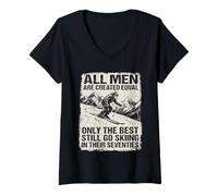 Donna Nonno papà Ancora Ancora Sci nei Settanta Vecchi Uomini Sciatore Maglietta con Collo a V