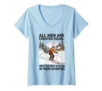 Donna Nonno papà Ancora Ancora Sci nei Settanta Vecchi Uomini Sciatore Maglietta con Collo a V