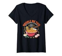 Donna Noodle Me This: Why is Happiness so Steamy? Cute Ramen Maglietta con Collo a V