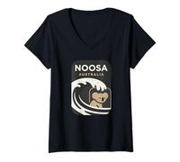 Donna Noosa Australia Surf Wave Koala Nature Silhouette Maglietta con Collo a V