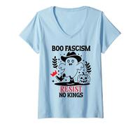 Donna Nope No Kings in America Boo Fascism Fall of Fascism Resist Maglietta con Collo a V