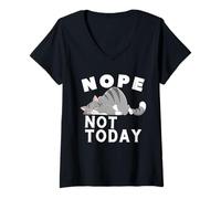 Donna Nope Not Today Funny Lazy Cat Tee Maglietta con Collo a V