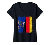Donna Nord Dakota Germania Mezza Bandiera Nord Dakotan Patrimonio Tedesco Maglietta con Collo a V