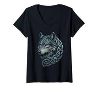 Donna Nordic Celtic Wolf - Celtic Knod Maglietta con Collo a V
