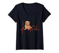 Donna Norfolk Terrier Dog Heartbeat ECG I Miei Cani Sono Il Mio Cardio Maglietta con Collo a V