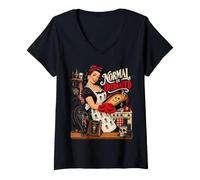 Donna Normale è sopravvalutato - 1950s Goth Casalinga Strega Cucina Art Maglietta con Collo a V