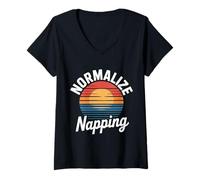 Donna Normalize Napping Sonno Pigro per la Cura di sé - Maglietta con Collo a V