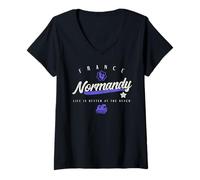 Donna Normandia - T-shirt da spiaggia Francia Maglietta con Collo a V