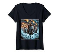 Donna Norse Undead Riders - North Dark Fantasy Viking Mitologia Maglietta con Collo a V