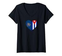 Donna North Dakota And Cuba Flags: Heart Shaped Unity Maglietta con Collo a V