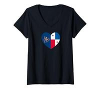 Donna North Dakota and Panama Flags: Heart Shaped Unity Maglietta con Collo a V