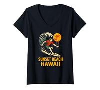 Donna North Shore Surf Sunset Beach Hawaii Vintage Uomo Beach Life Maglietta con Collo a V