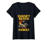 Donna North Shore Surf Sunset Beach Hawaii Vintage Uomo Beach Life Maglietta con Collo a V
