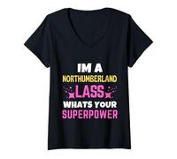 Donna Northumberland Lass Qual è Il Tuo Superpower Northumberland Day Maglietta con Collo a V