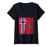 Donna Norvegia Marocco Half Flag Norwegian Maroccan Heritage Jersey Maglietta con Collo a V