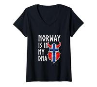 Donna Norvegia Norvegese DNA Bandiera Oslo Scandinavia Fiordi norvegesi Maglietta con Collo a V