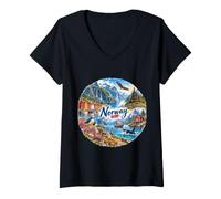 Donna Norvegia, Scandinavo, Fiordi dell'aurora boreale, Storia vichinga Maglietta con Collo a V